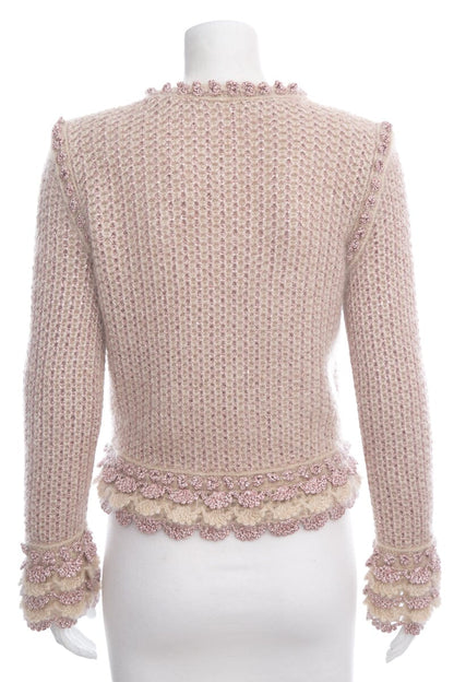 Chanel 2004 Fall Pink Shimmer Button Up Sweater SZ 38