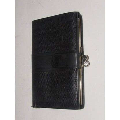 Fendi Black Thin Striped Coated Canvas And Black Leather Vintage Wallet