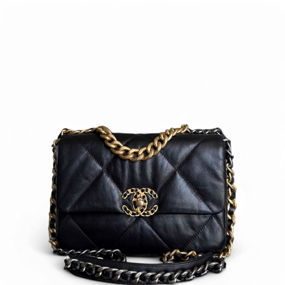 Chanel 19 Bag C19 Small - Quilted Goatskin Black Gold Two-tone Hardware Series 30