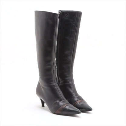 Chanel Leather Long Boots 37  Black Hair Lightweight Yablet