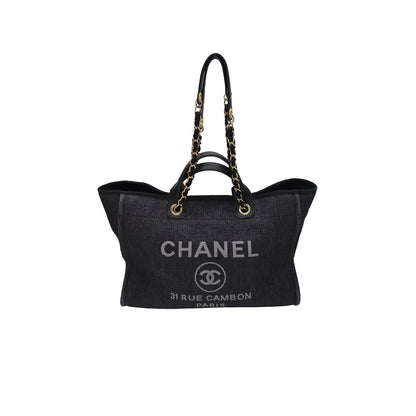 Chanel Woven Straw Raffia Medium Deauville Tote Black