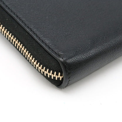 Chanel Lucky Flower Coco Mark Roundfather Long Wallet Leather Black Black Gold  A81657