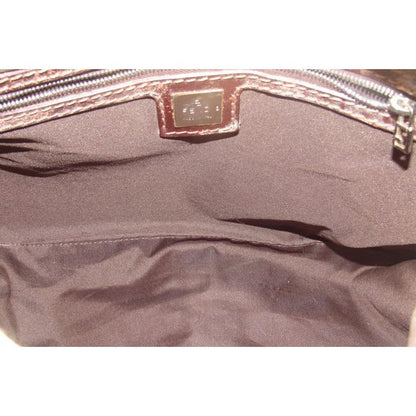Fendi Mamma Zucco Style Shoulder Purse Zucca Print In Shades Of Tan Canvas And Leather Satchel