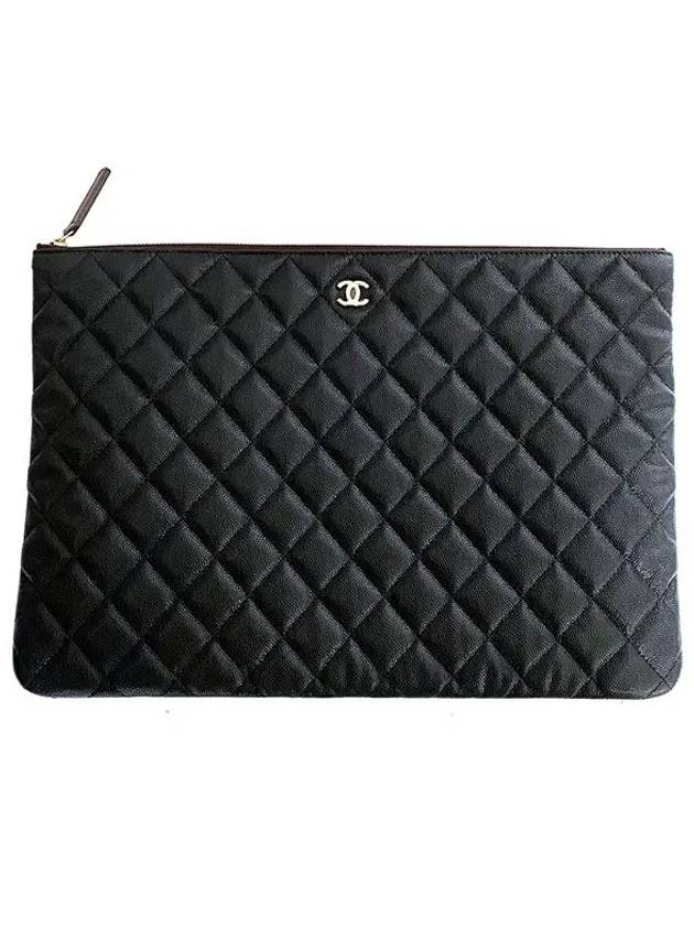 Large Classic Pouch Grained Calfskin Gold Black Chanel
