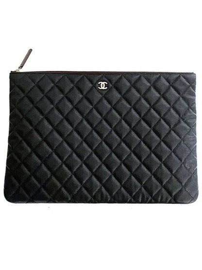 Large Classic Pouch Grained Calfskin Gold Black Chanel