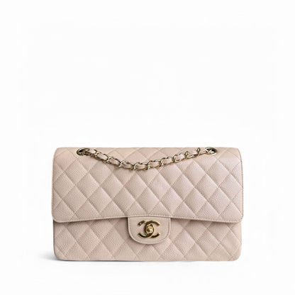 Chanel Classic Flap Medium - Caviar 25CM Quilted Beige 24K Gold Hardware Series 12