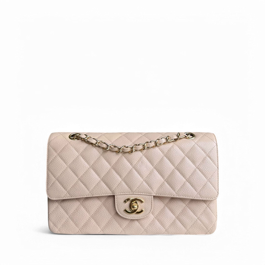 Chanel Classic Flap Medium - Caviar 25CM Quilted Beige 24K Gold Hardware Series 12