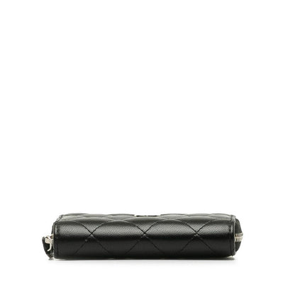 Chanel Coco Matrasse Round Fashner Coin Case Black Leather  Chanel