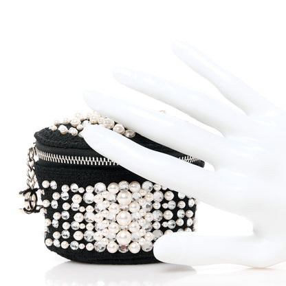 Tweed Pearl Lambskin Quilted Arm Coin Purse Black