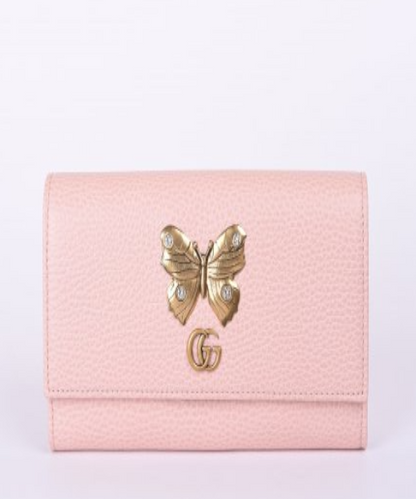 Gucci GG Leather Continental Wallet With Butterfly Light Pink