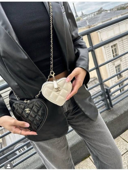 CC Logo Chain Heart Mini Bag Black Chanel