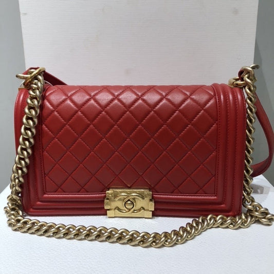 Chanel LeBoy Red Quilted Leather Chain Shoulder Bag Medium