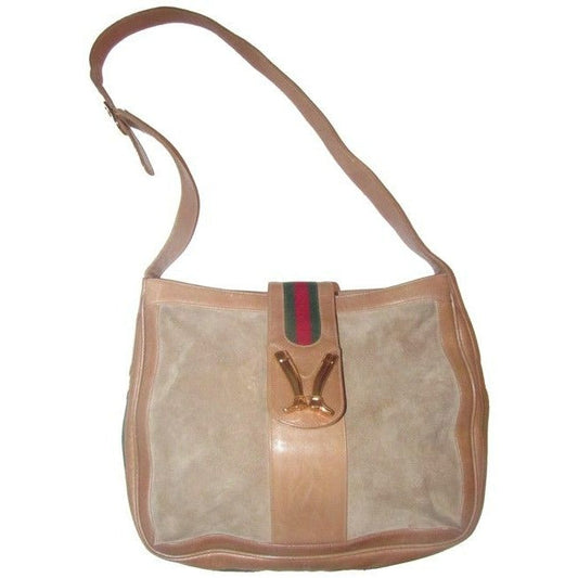 SALE! Gucci Horsebit Vintage Purses Beige Suede Hobo Bag
