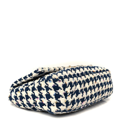 Tweed Quilted Maxi Chanel 19 Flap Ecru Navy Blue Multicolor