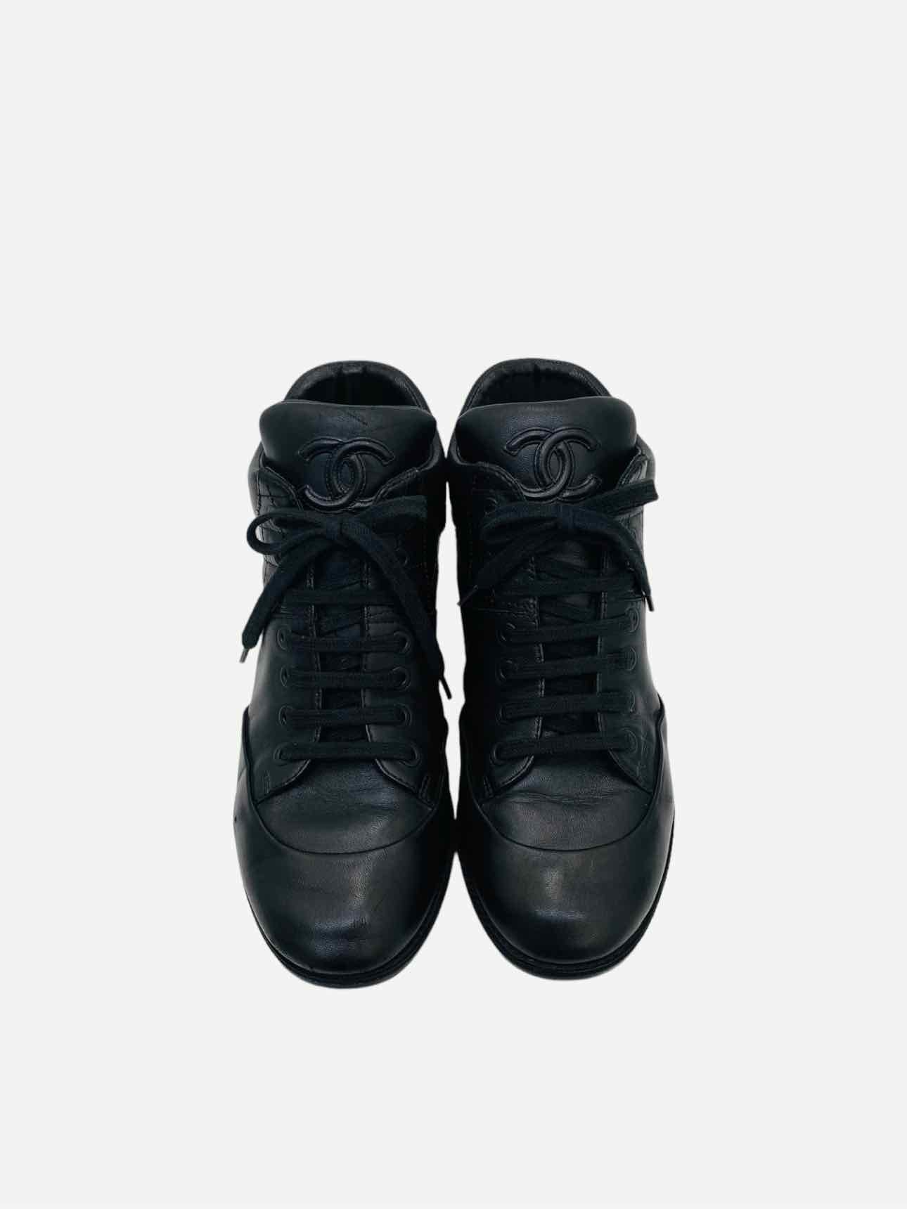 CHANEL High Top Black Quilted Sneakers