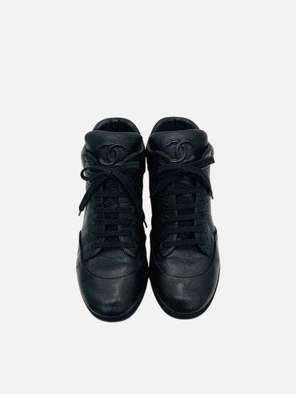 CHANEL High Top Black Quilted Sneakers