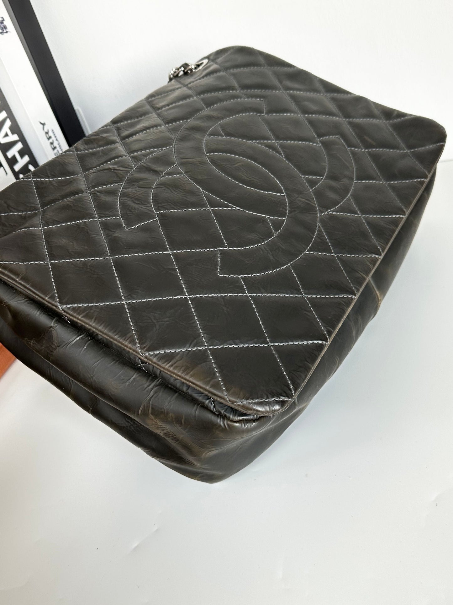 Chanel Waxed Leather Jumbo Flap bag #CEE