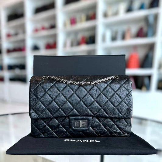 2.55 227 31CM Quilted Calfskin Black Ruthenium Silver Hardware Series 14