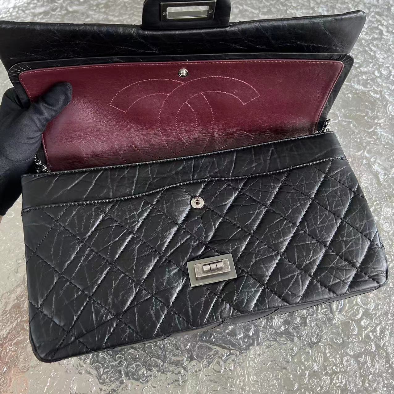 2.55 227 31CM Quilted Calfskin Black Ruthenium Silver Hardware Series 14