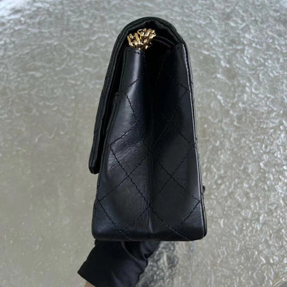 2.55 227 Large 31CM Quilted Calfskin Black Golden Hardware