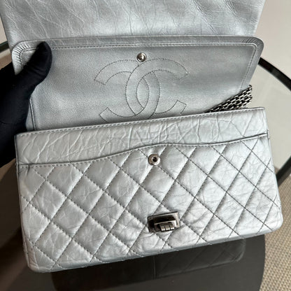 2.55 266 Medium 28CM Reissue Double Flap Quilted Aged Calfskin Silver RSHW No 15