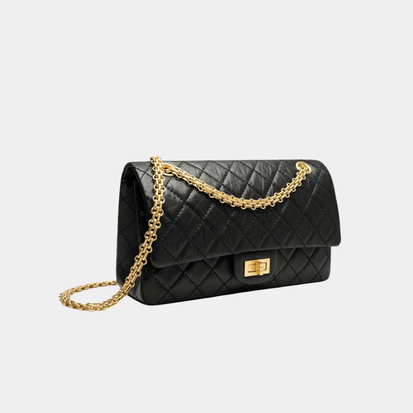 2.55 Handbag Aged Calfskin Gold Tone Metal Black