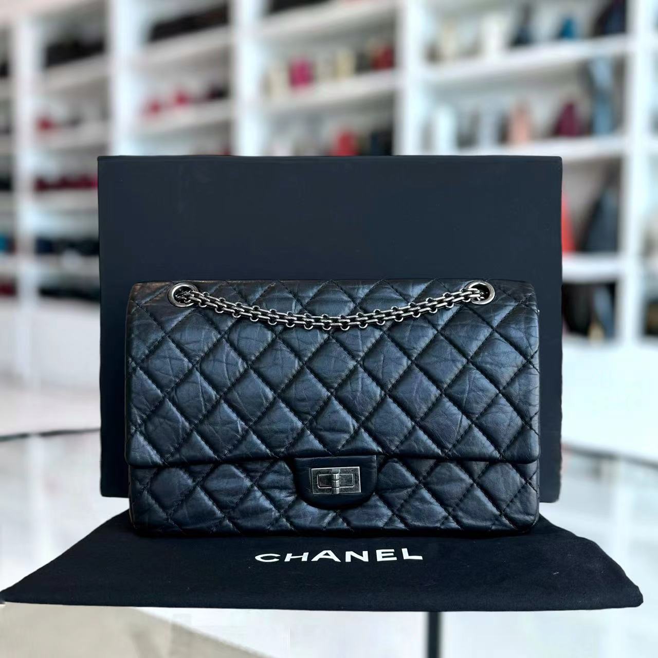2.55 Reissue 226 28CM Quilted Calfskin Black Silver Hardware
