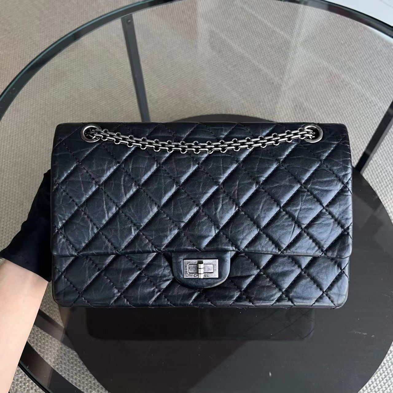 2.55 Reissue 226 28CM Quilted Calfskin Black Silver Hardware