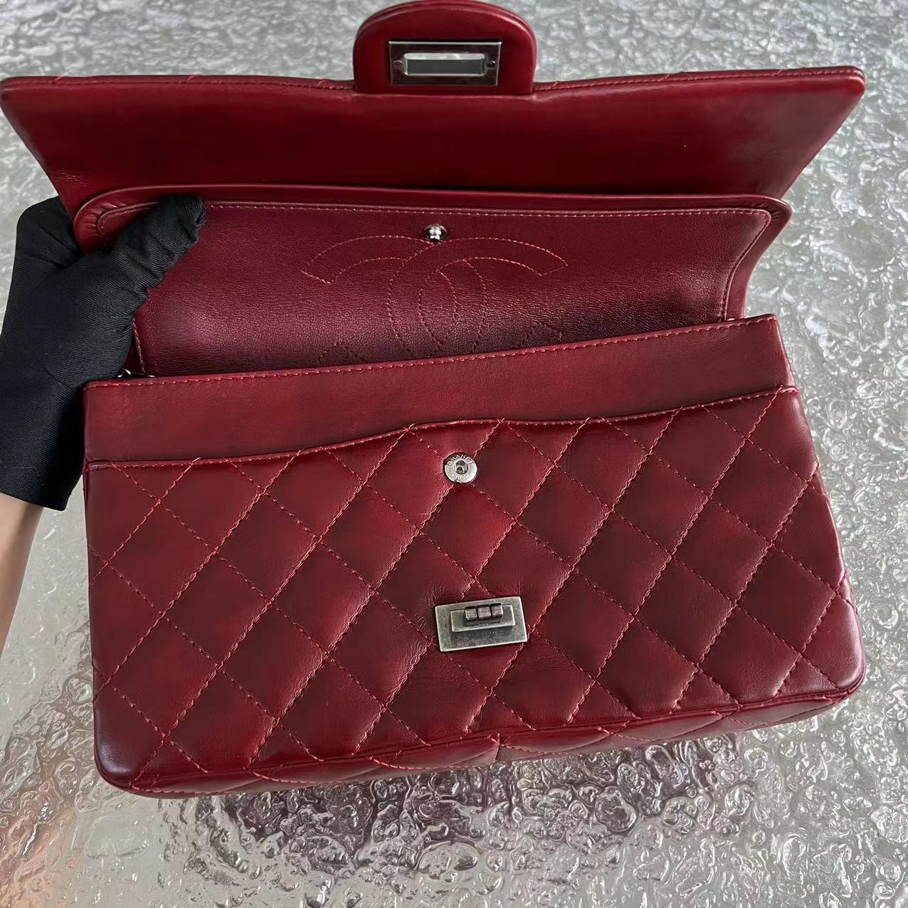2.55 Reissue 226 Medium Quilted Glazed Calfskin Burgundy Silver Hardware Series 13