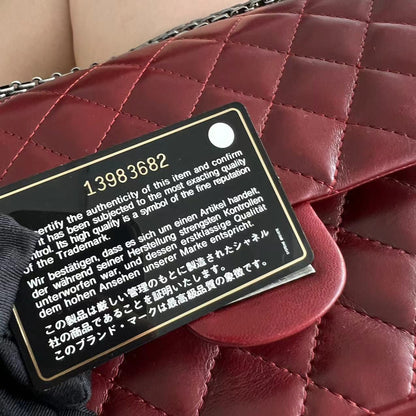 2.55 Reissue 226 Medium Quilted Glazed Calfskin Burgundy Silver Hardware Series 13