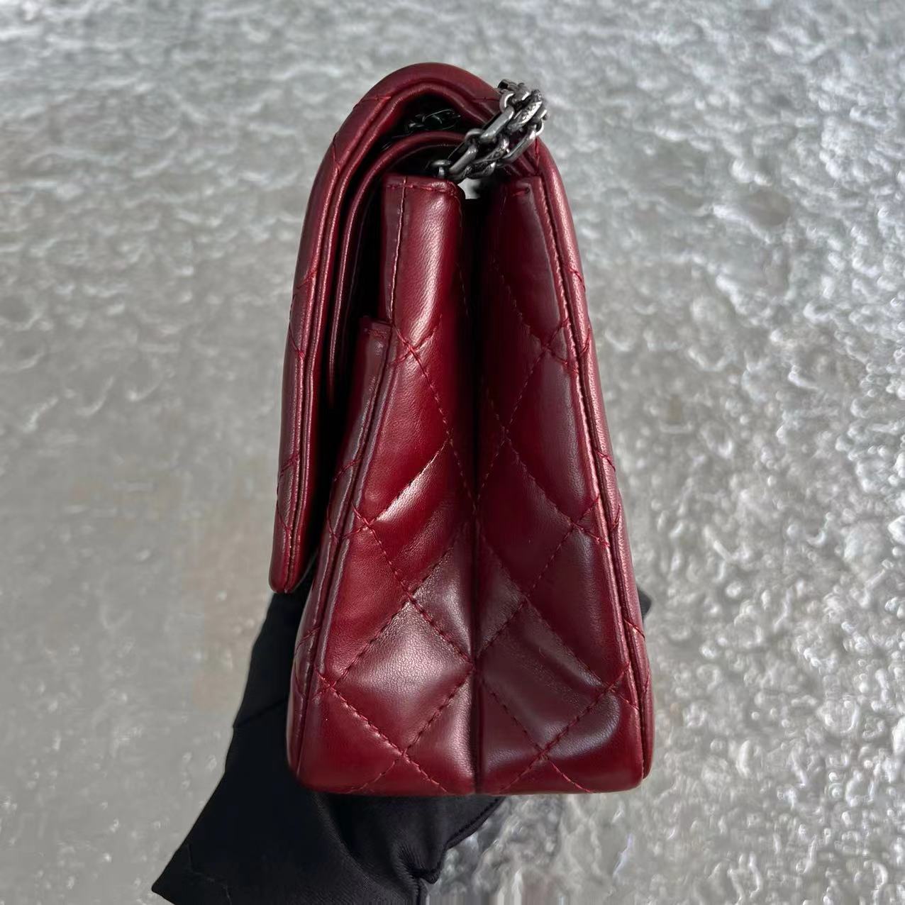 2.55 Reissue 226 Medium Quilted Glazed Calfskin Burgundy Silver Hardware Series 13