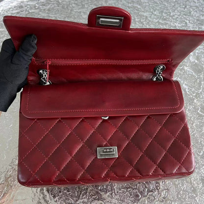 2.55 Reissue 226 Medium Quilted Glazed Calfskin Burgundy Silver Hardware Series 13