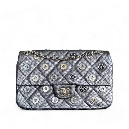 2015 Cruise Paris-Dubai Seasonal Flap Perforated Metallic Grey Golden Hardware Series 20