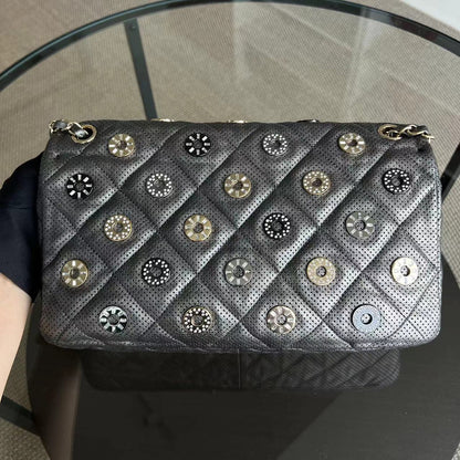 2015 Cruise Paris-Dubai Seasonal Flap Perforated Metallic Grey Golden Hardware Series 20