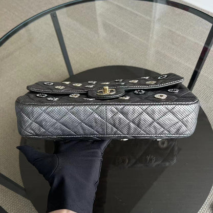 2015 Cruise Paris-Dubai Seasonal Flap Perforated Metallic Grey Golden Hardware Series 20
