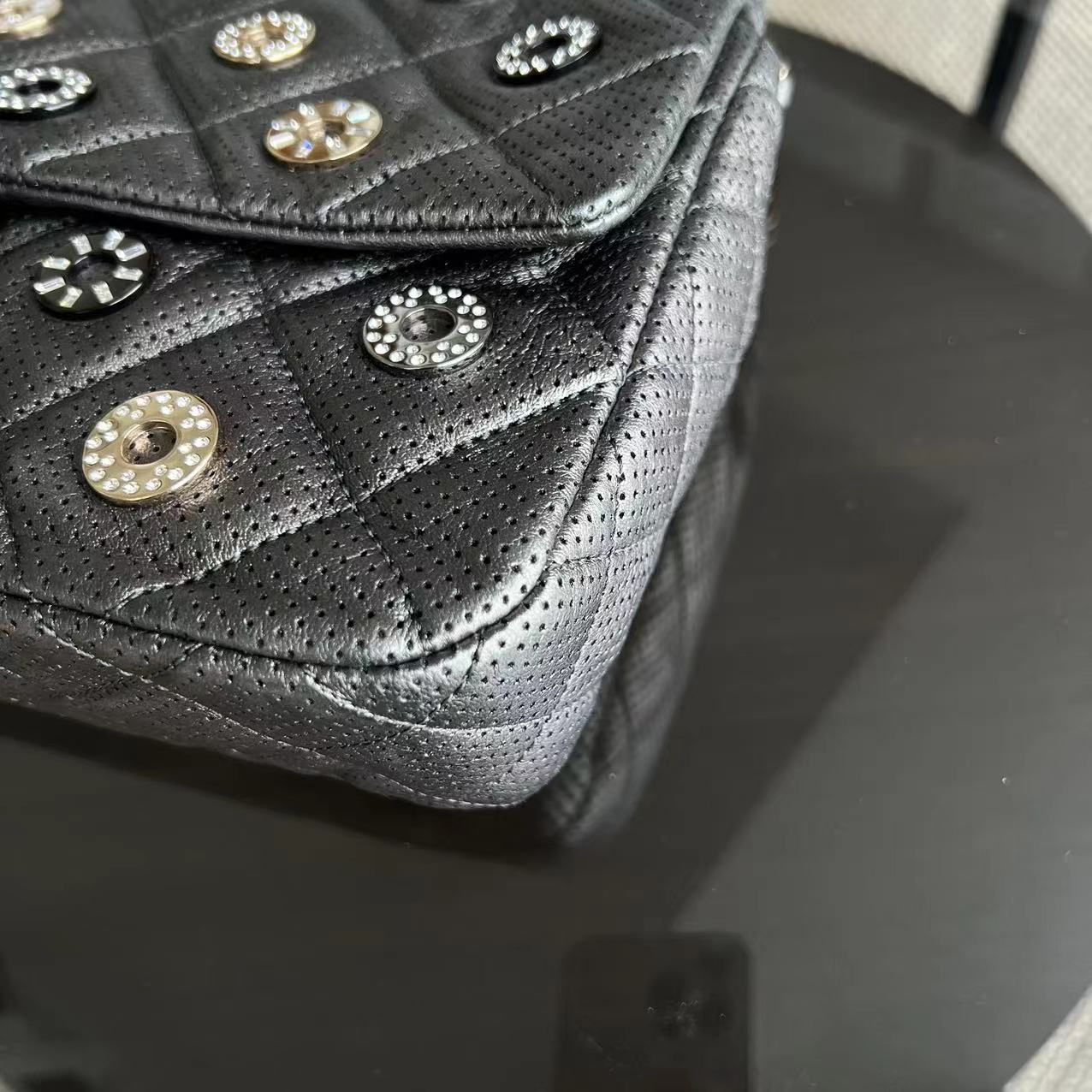 2015 Cruise Paris-Dubai Seasonal Flap Perforated Metallic Grey Golden Hardware Series 20