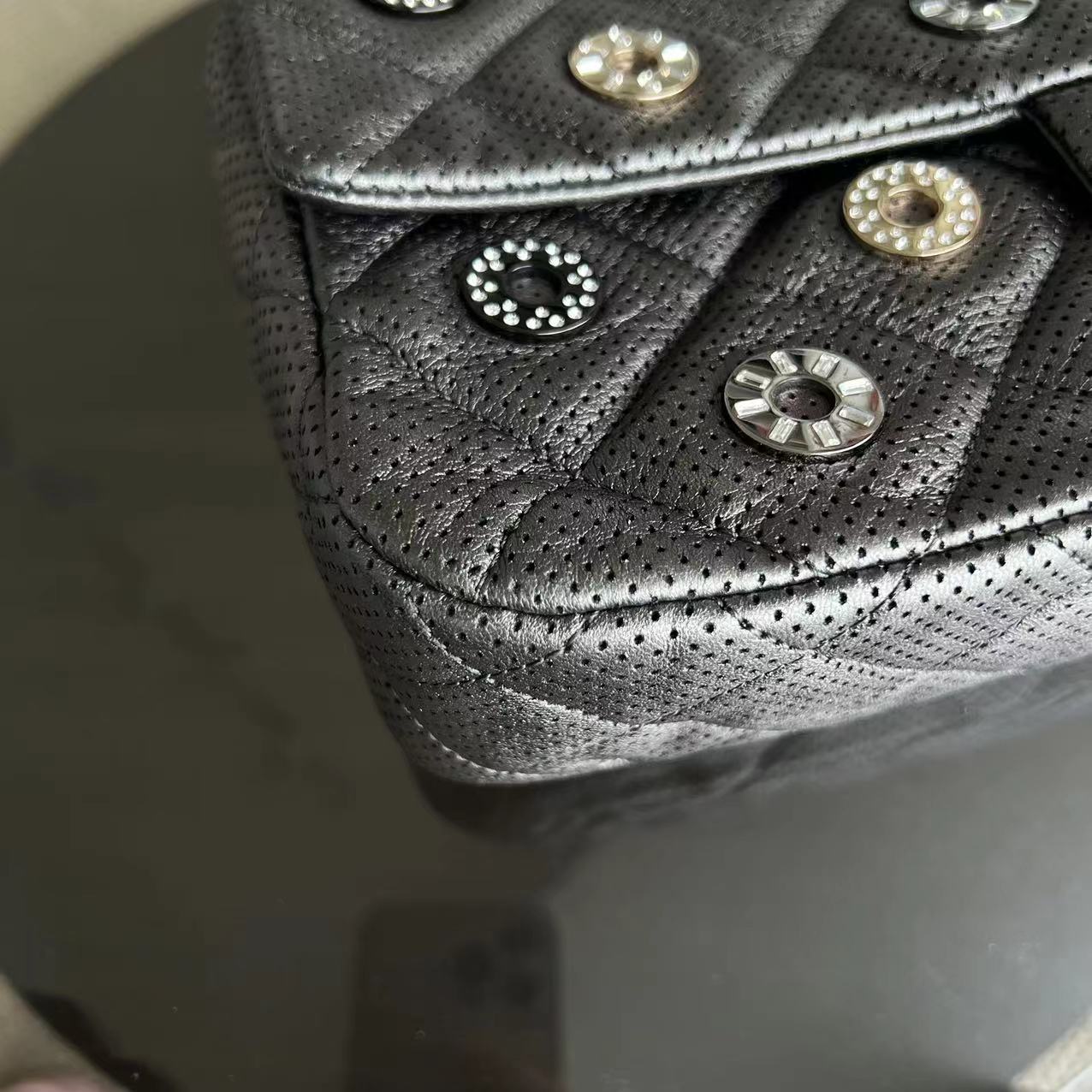 2015 Cruise Paris-Dubai Seasonal Flap Perforated Metallic Grey Golden Hardware Series 20