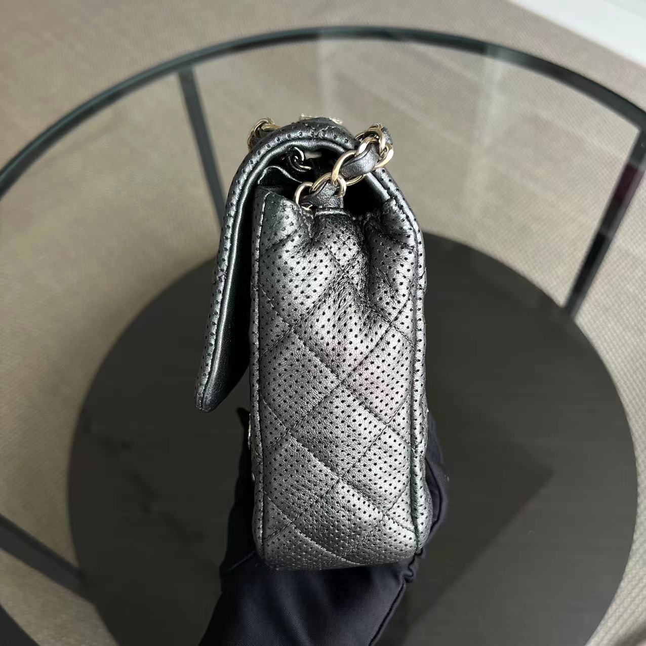 2015 Cruise Paris-Dubai Seasonal Flap Perforated Metallic Grey Golden Hardware Series 20
