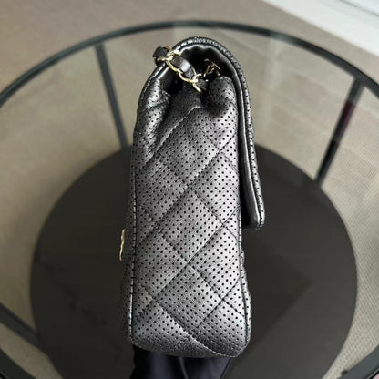2015 Cruise Paris-Dubai Seasonal Flap Perforated Metallic Grey Golden Hardware Series 20