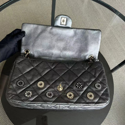 2015 Cruise Paris-Dubai Seasonal Flap Perforated Metallic Grey Golden Hardware Series 20