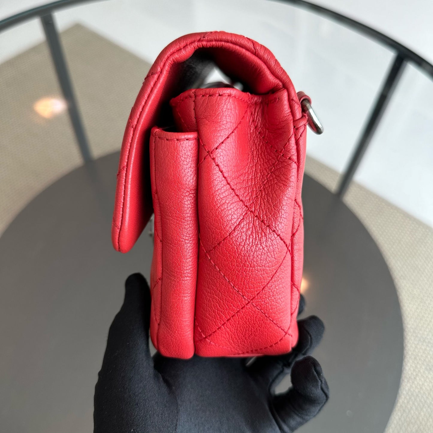 2016 Seasonal Flap Two Way Quilted Grained Calfskin Red No 21
