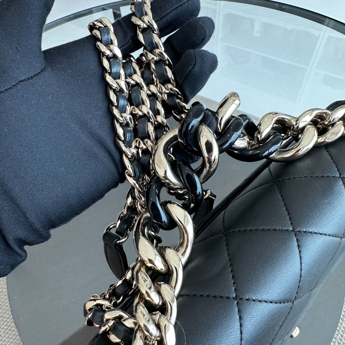 2020 Elegant Resin Chain Classic Flap Quilted Lambskin Black GHW No 29
