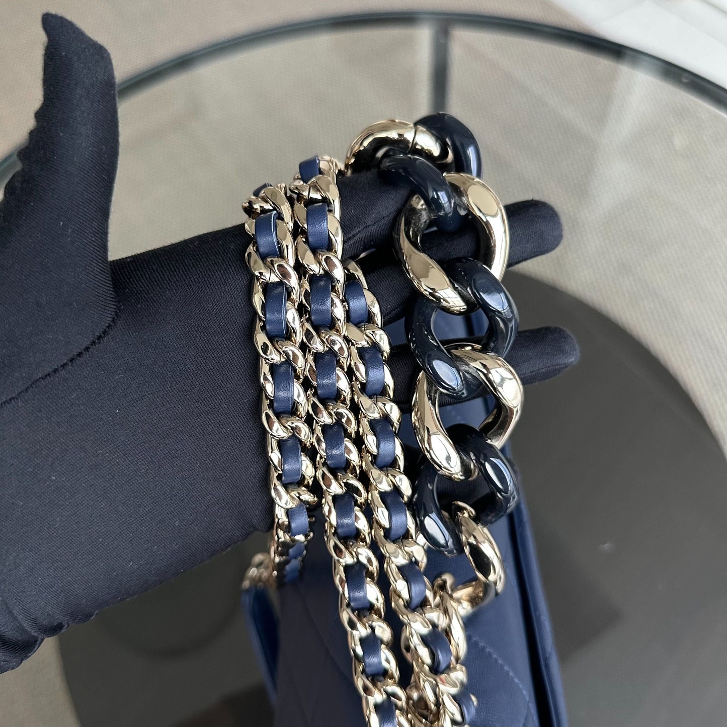 2020 Elegant Resin Chain Classic Flap Quilted Lambskin Dark Blue GHW No 29