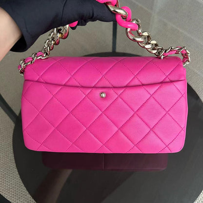 Chanel 2020 Elegant Resin Chain Classic Flap - Quilted Lambskin Hot Pink Two-Tone Golden Hardware No 29