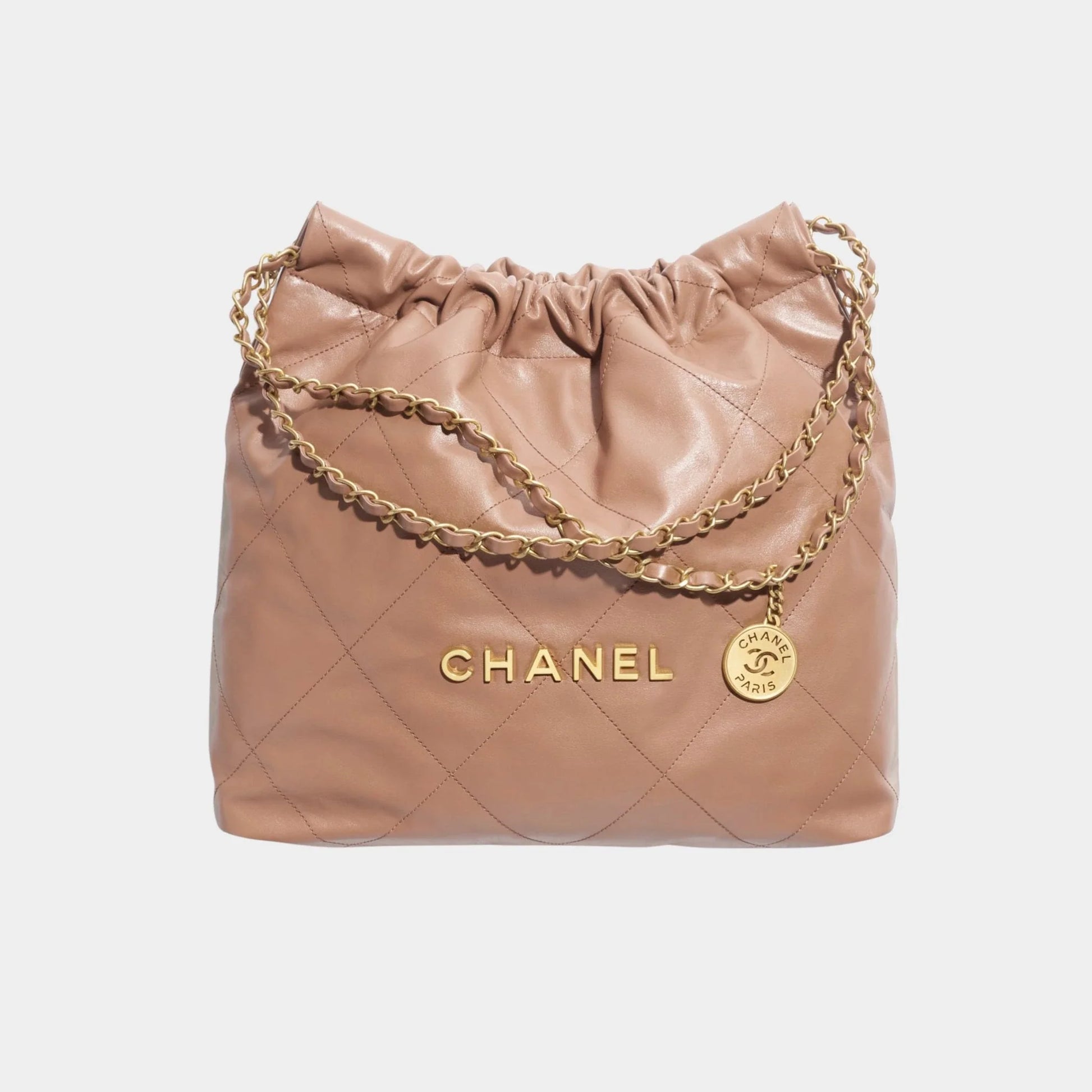 Chanel 22 Handbag Shiny Calfskin & Gold Tone Metal, Brown