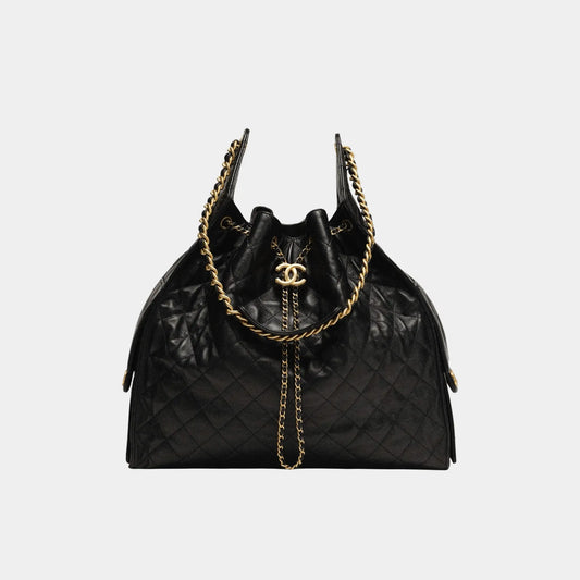 Chanel 25 Large Handbag, Grained Calfskin, Black