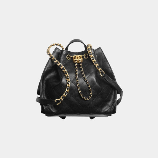 Chanel 25 Medium Backpack Grained Calfskin & Gold-Tone Metal, Front