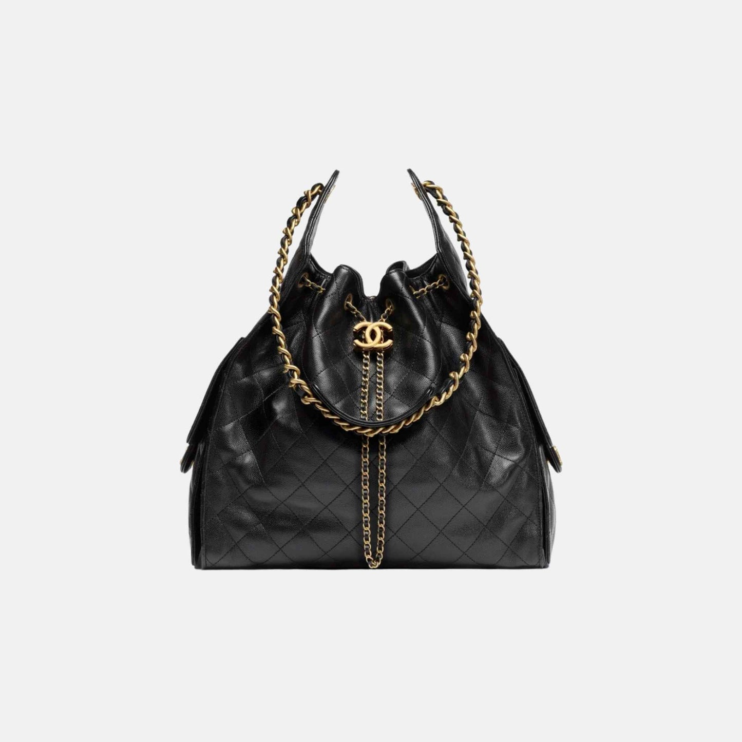 Chanel 25 Medium Handbag Grained Calfskin And Gold-Tone Metal, Black, Front View