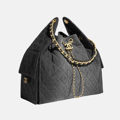 25 Medium Handbag Washed Denim And Gold Tone Metal