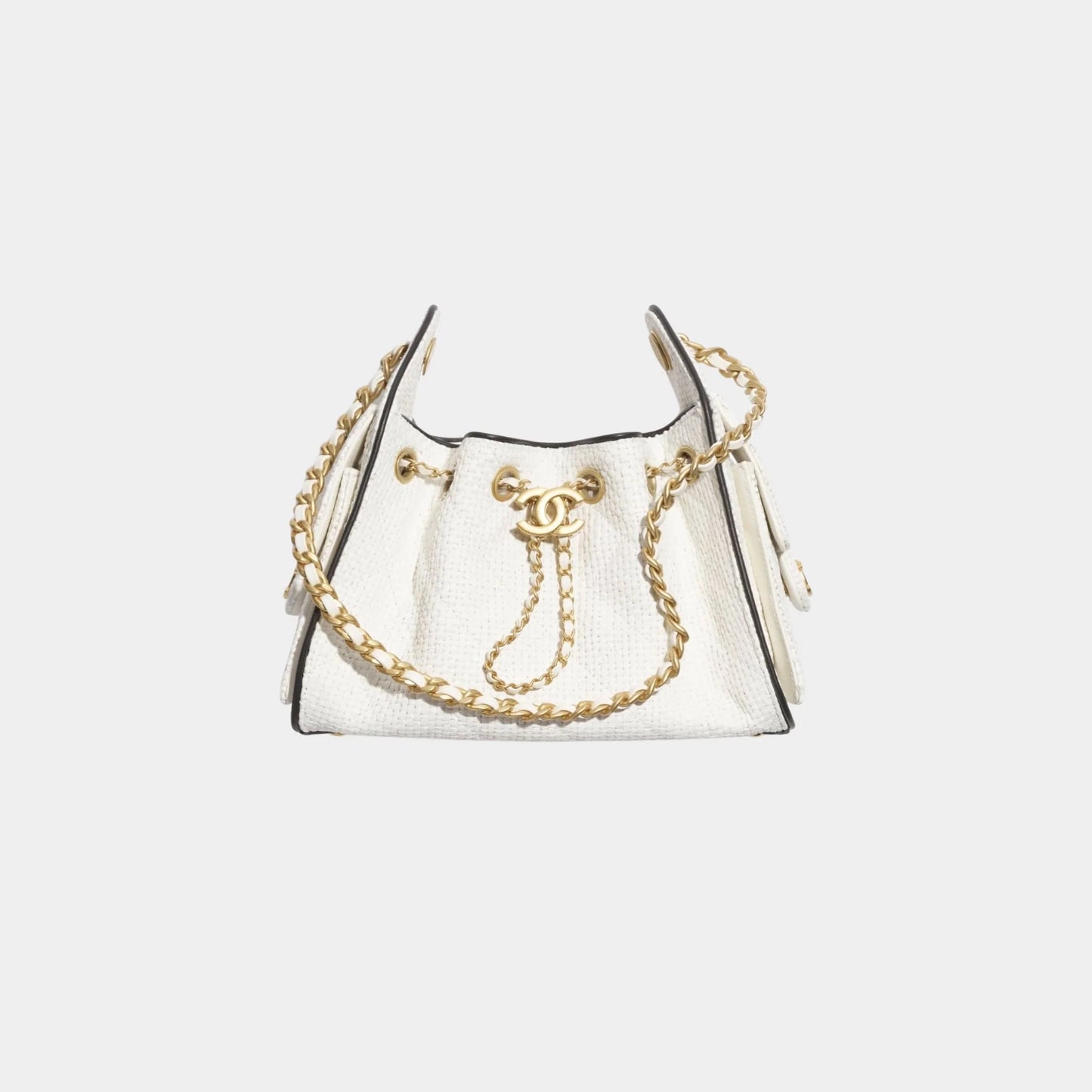 Chanel 25 Mini Handbag Braided Raffia Calfskin & Gold Tone Metal